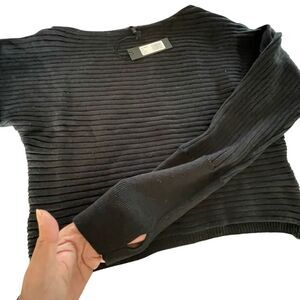 Bobi Black Womens Directional Rib Off Shoulder Pullover Sweater Black Medium NWT